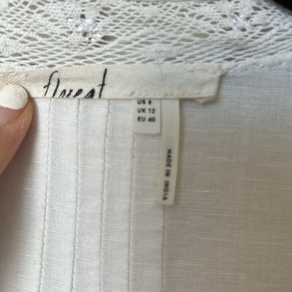 Floreat Anthropologie Rhinestone and Lace Button Down Linen Shirt - Picture 9 of 11